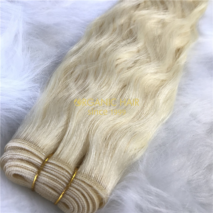 Human full cuticle machine wefts blonde natural wave X205